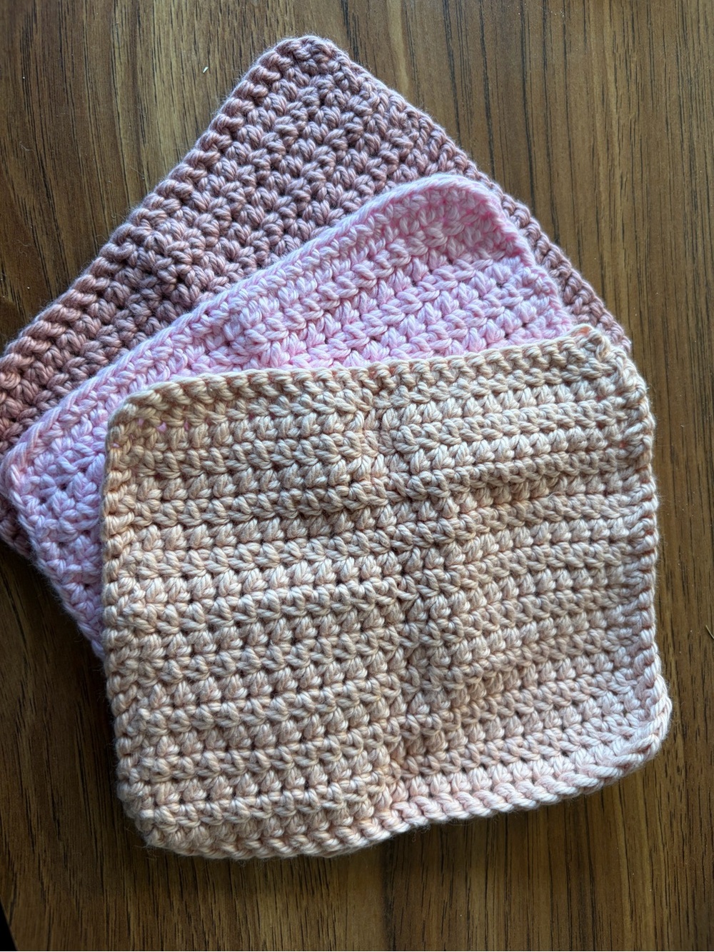 Hand-Crocheted Washcloths - Peach, Blush, Dusty Rose